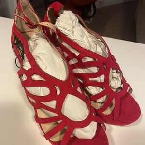 Torrid Red Strappy Heels with Intricate Design